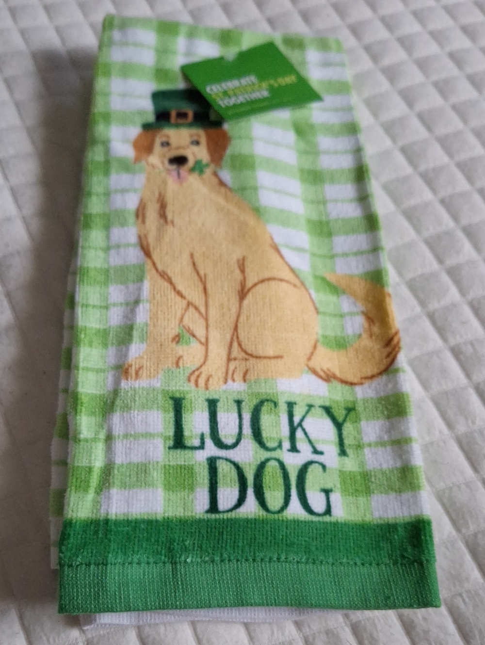 Lucky Dog Green Plaid St. Patrick's Dog Kitchen Towels